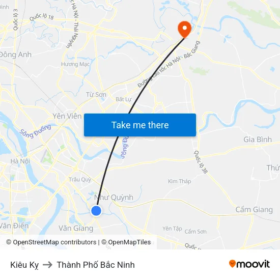 Kiêu Kỵ to Thành Phố Bắc Ninh map