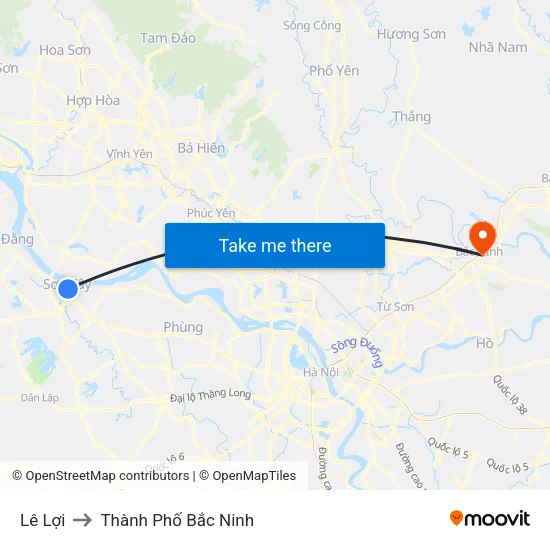 Lê Lợi to Thành Phố Bắc Ninh map