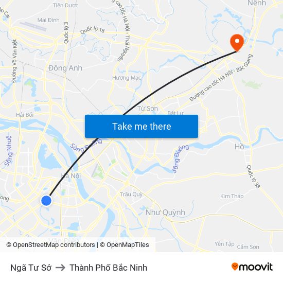 Ngã Tư Sở to Thành Phố Bắc Ninh map