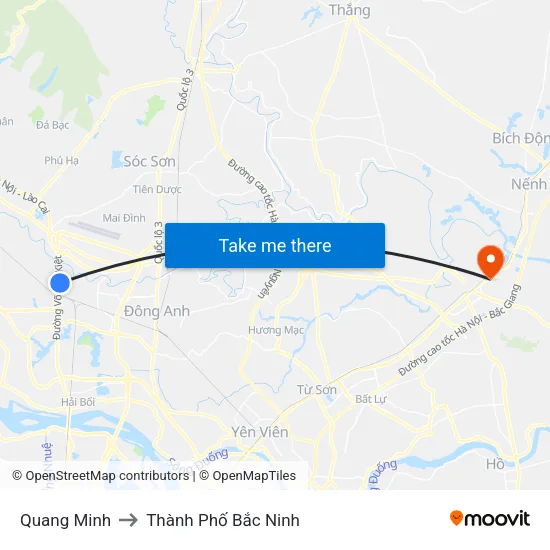 Quang Minh to Thành Phố Bắc Ninh map