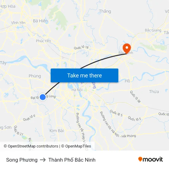 Song Phương to Thành Phố Bắc Ninh map