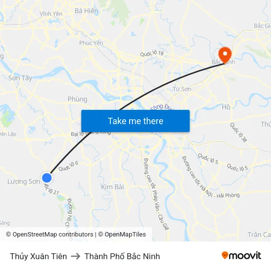 Thủy Xuân Tiên to Thành Phố Bắc Ninh map
