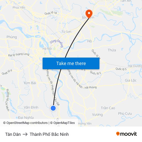 Tân Dân to Thành Phố Bắc Ninh map