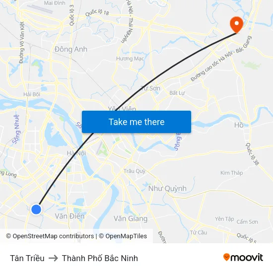 Tân Triều to Thành Phố Bắc Ninh map