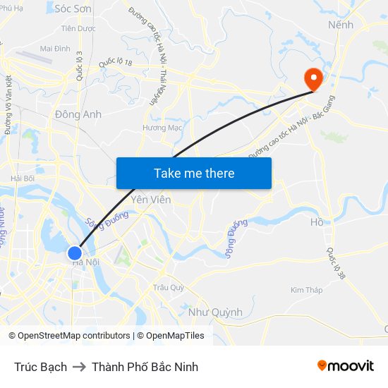 Trúc Bạch to Thành Phố Bắc Ninh map