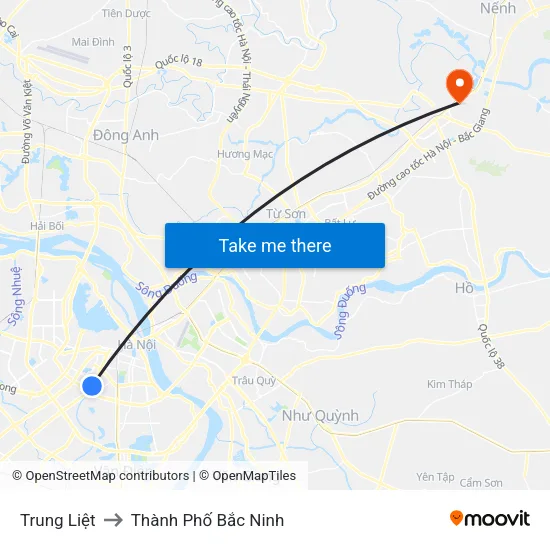Trung Liệt to Thành Phố Bắc Ninh map