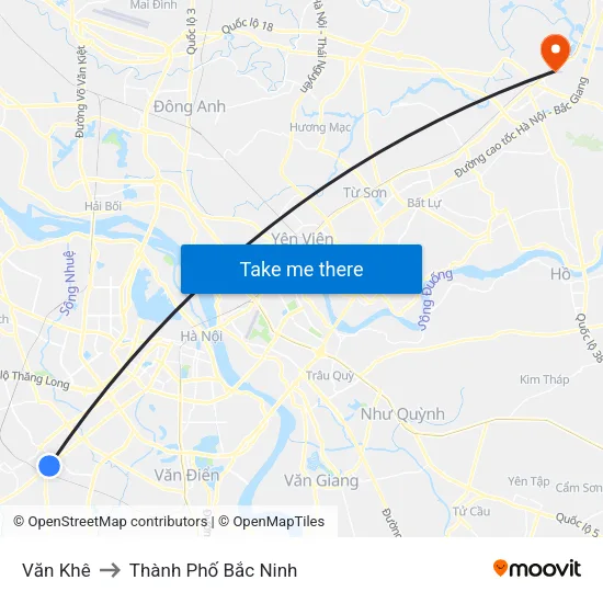 Văn Khê to Thành Phố Bắc Ninh map