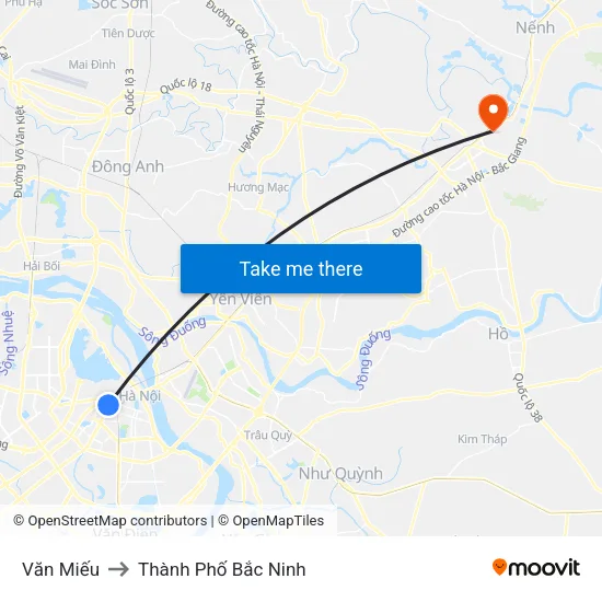 Văn Miếu to Thành Phố Bắc Ninh map