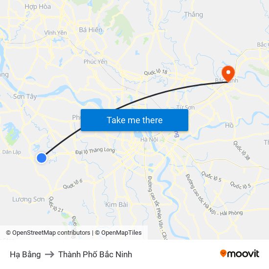 Hạ Bằng to Thành Phố Bắc Ninh map