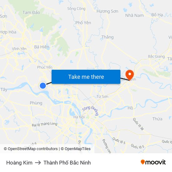 Hoàng Kim to Thành Phố Bắc Ninh map