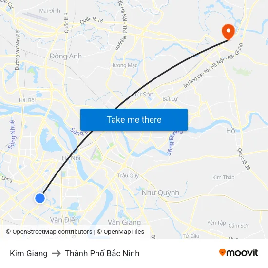 Kim Giang to Thành Phố Bắc Ninh map