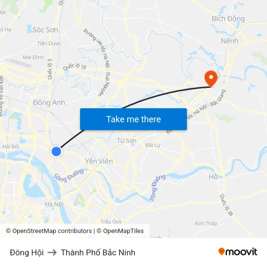 Đông Hội to Thành Phố Bắc Ninh map
