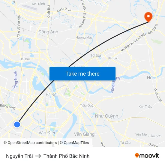 Nguyễn Trãi to Thành Phố Bắc Ninh map