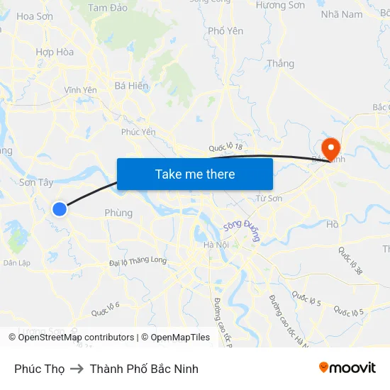 Phúc Thọ to Thành Phố Bắc Ninh map