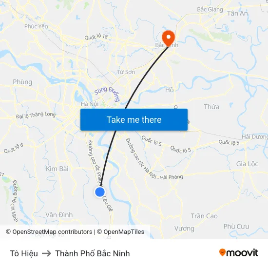 Tô Hiệu to Thành Phố Bắc Ninh map