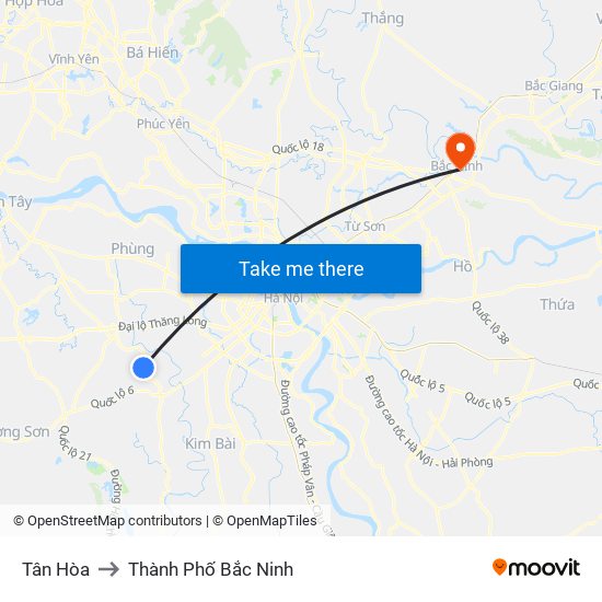 Tân Hòa to Thành Phố Bắc Ninh map
