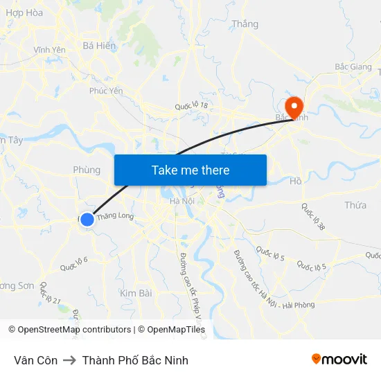 Vân Côn to Thành Phố Bắc Ninh map