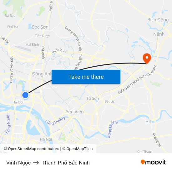 Vĩnh Ngọc to Thành Phố Bắc Ninh map