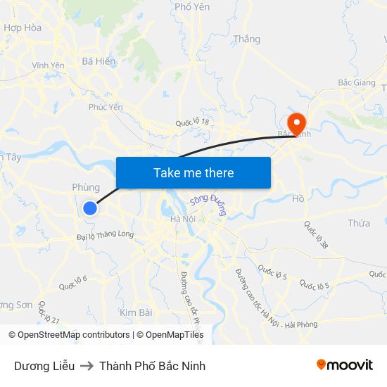 Dương Liễu to Thành Phố Bắc Ninh map