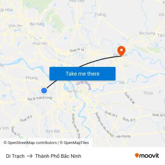 Di Trạch to Thành Phố Bắc Ninh map