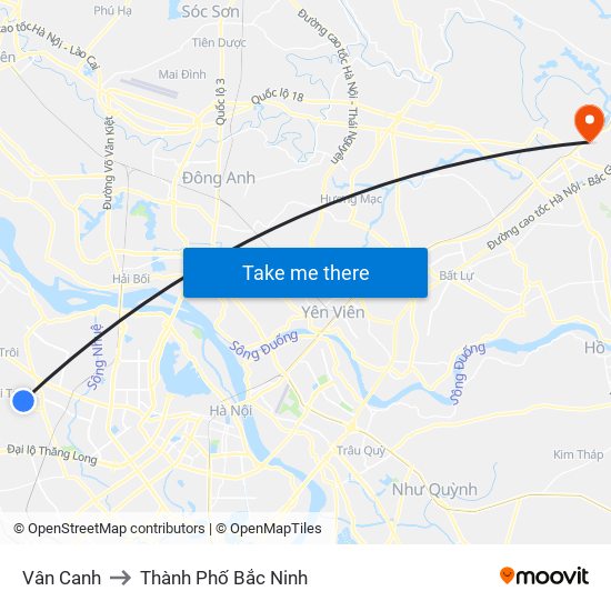 Vân Canh to Thành Phố Bắc Ninh map