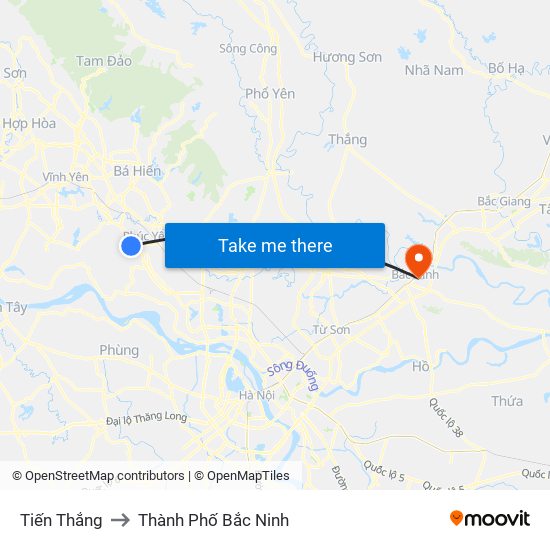 Tiến Thắng to Thành Phố Bắc Ninh map