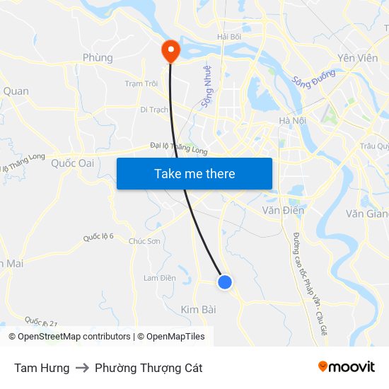 Tam Hưng to Phường Thượng Cát map