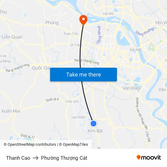 Thanh Cao to Phường Thượng Cát map