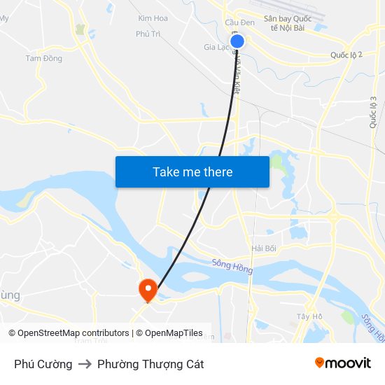 Phú Cường to Phường Thượng Cát map