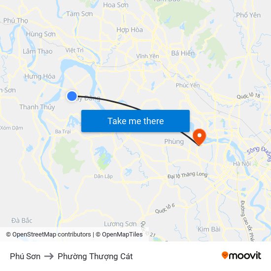 Phú Sơn to Phường Thượng Cát map