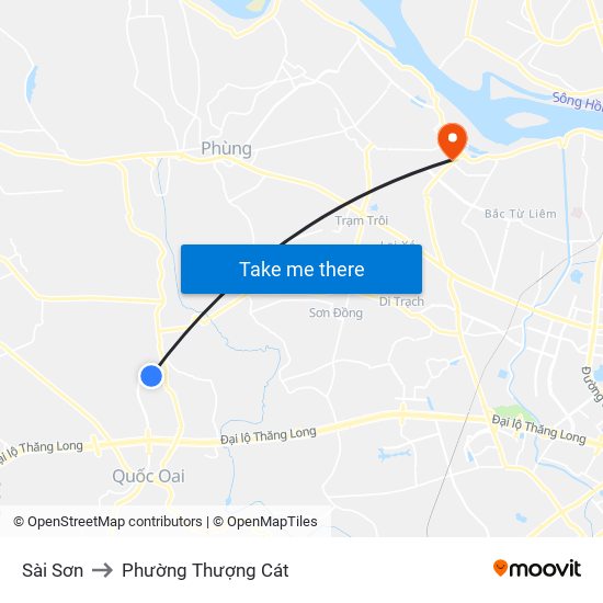 Sài Sơn to Phường Thượng Cát map