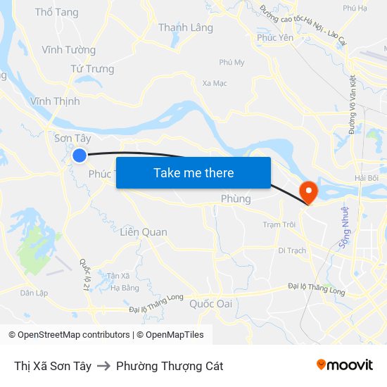 Thị Xã Sơn Tây to Phường Thượng Cát map