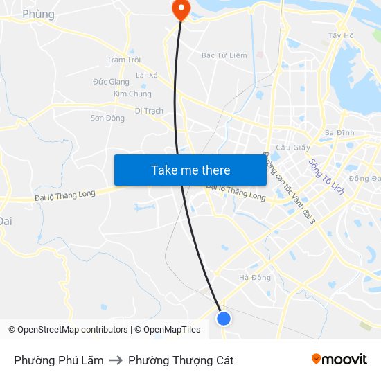 Phường Phú Lãm to Phường Thượng Cát map