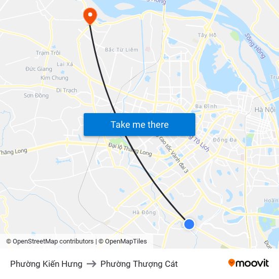 Phường Kiến Hưng to Phường Thượng Cát map