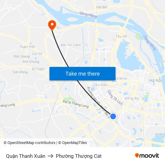 Quận Thanh Xuân to Phường Thượng Cát map