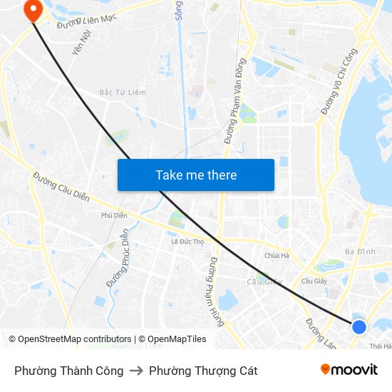 Phường Thành Công to Phường Thượng Cát map