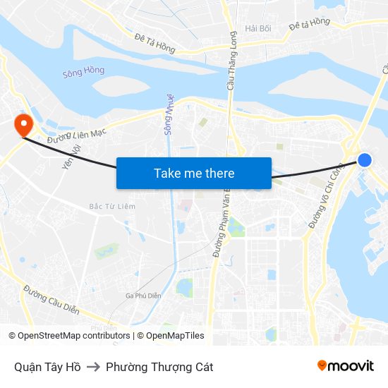 Quận Tây Hồ to Phường Thượng Cát map