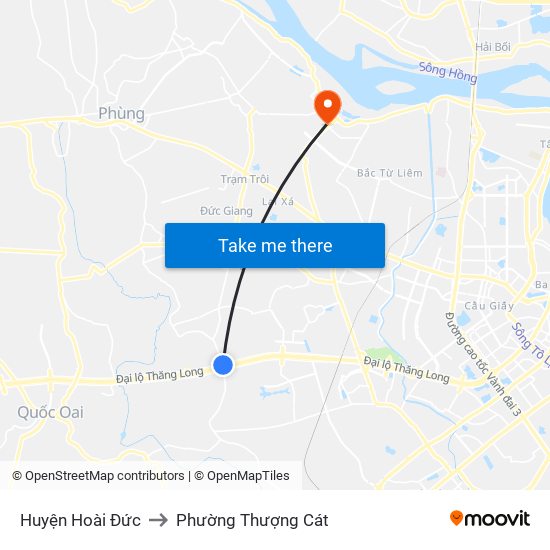 Huyện Hoài Đức to Phường Thượng Cát map