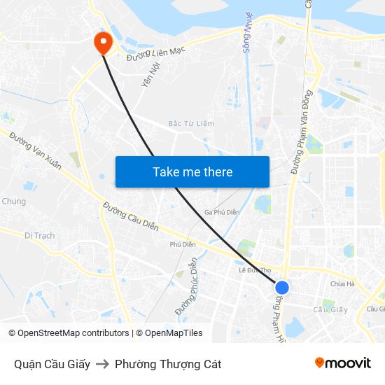 Quận Cầu Giấy to Phường Thượng Cát map