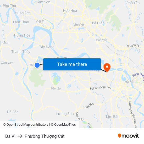 Ba Vì to Phường Thượng Cát map