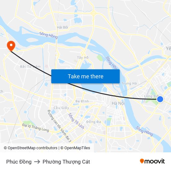 Phúc Đồng to Phường Thượng Cát map