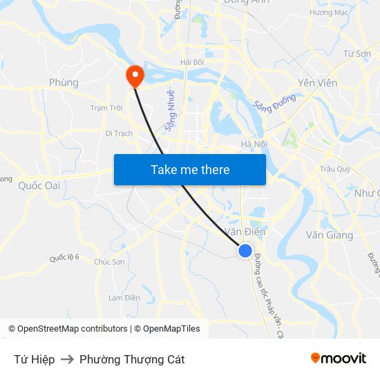 Tứ Hiệp to Phường Thượng Cát map