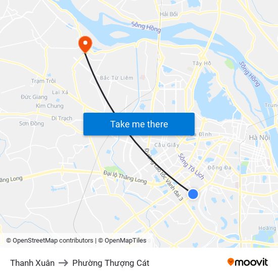 Thanh Xuân to Phường Thượng Cát map