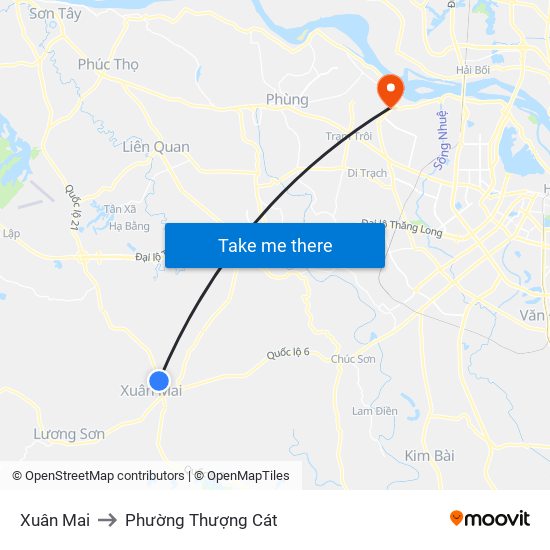 Xuân Mai to Phường Thượng Cát map