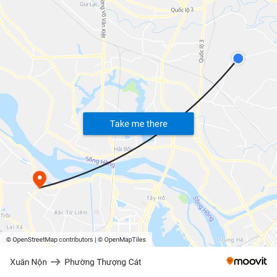 Xuân Nộn to Phường Thượng Cát map