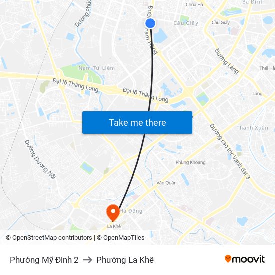 Phường Mỹ Đình 2 to Phường La Khê map