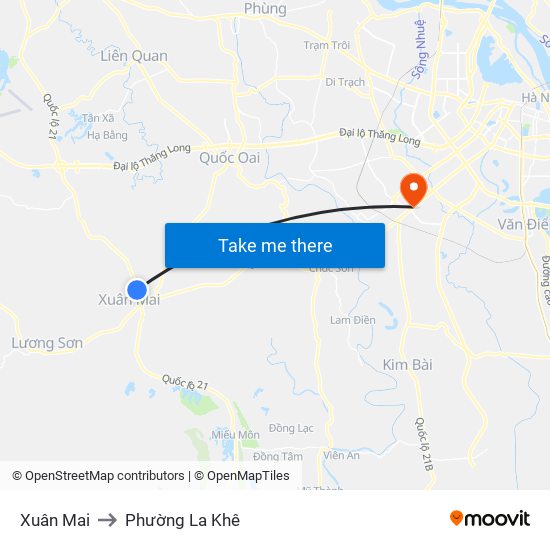 Xuân Mai to Phường La Khê map