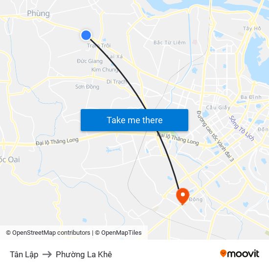 Tân Lập to Phường La Khê map