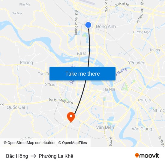 Bắc Hồng to Phường La Khê map