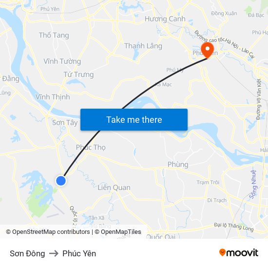 Sơn Đông to Phúc Yên map